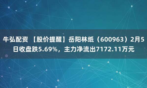 牛弘配资 【股价提醒】岳阳林纸（600963）2月5日收盘跌5.69%，主力净流出7172.11万元